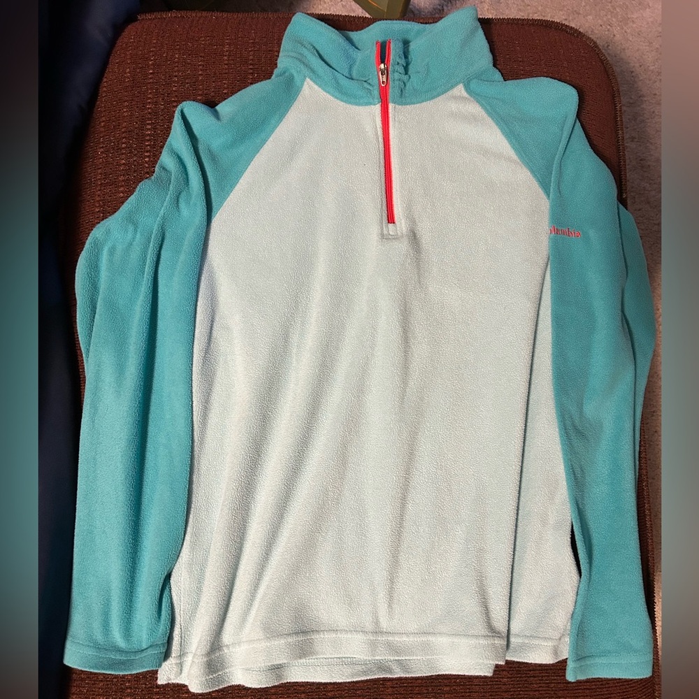 Columbia Women's Aqua and Light Gray Cowl Neck Sweater